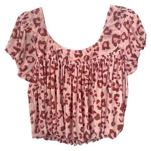 Free People Pink Leopard Print Pink Top